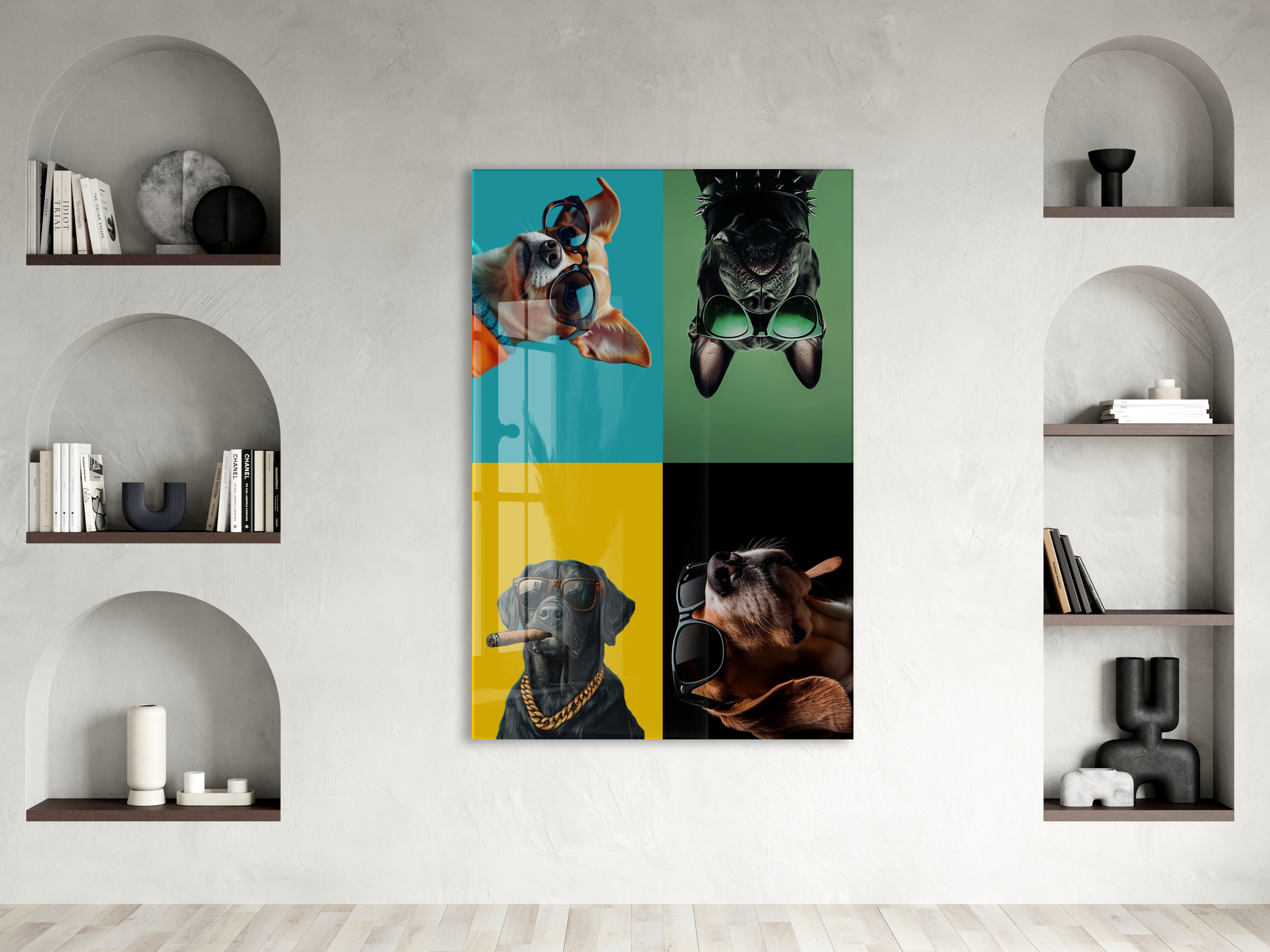 Cool Dogs – Dört Karakter, Tek Stil Pop Art Duvar Cam Sanatı- Peony053 — görsel 2