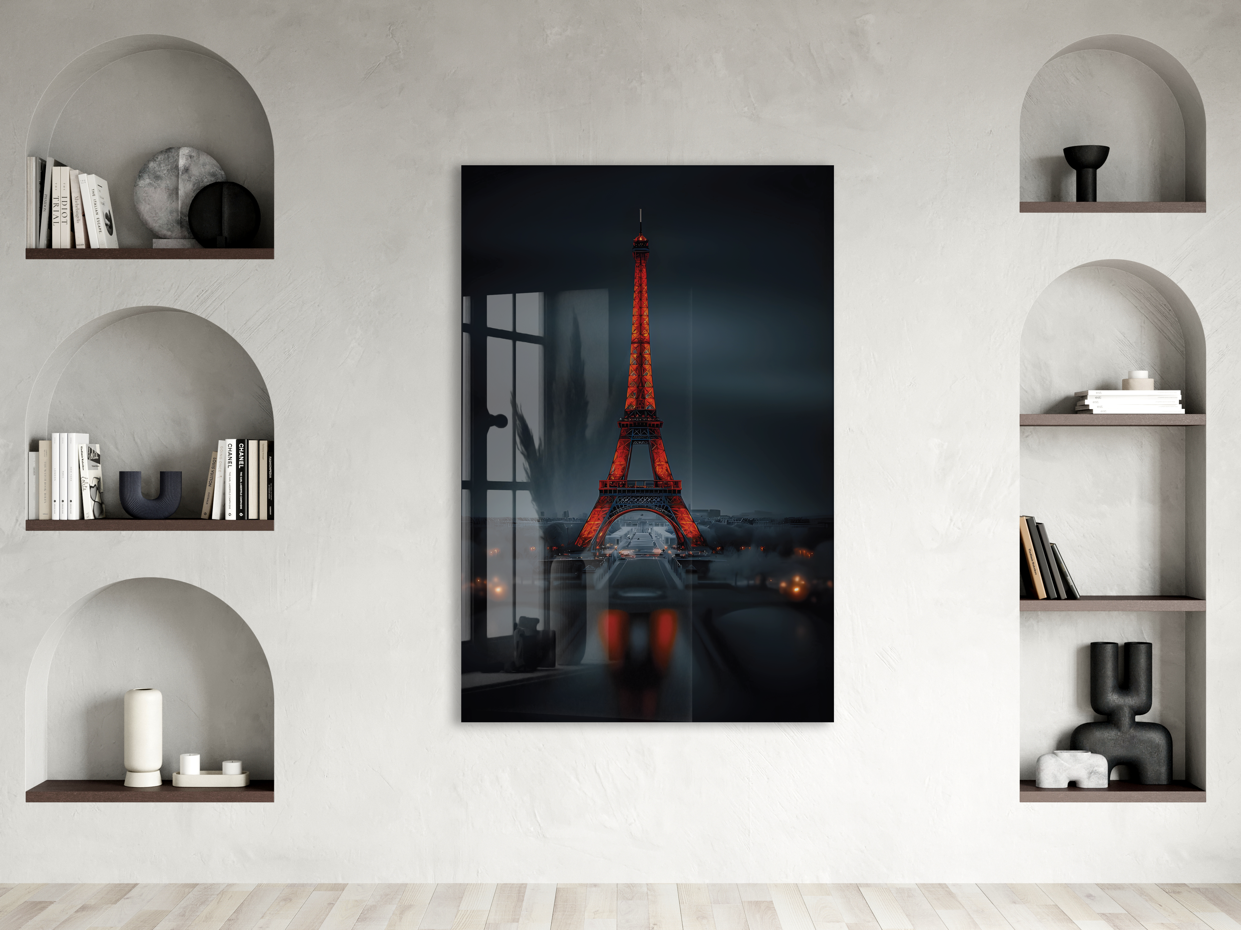 Eiffel Tower Night Glass Wall Art – Premium Tempered Glass Print - Peony045 — görsel 3