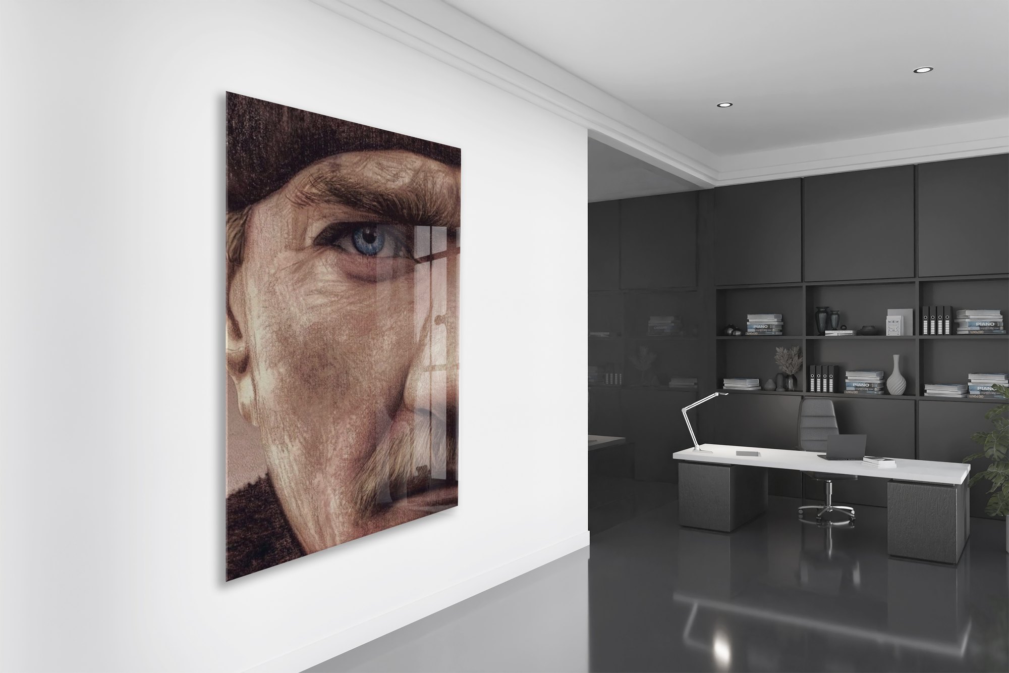 Atatürk’ün Gözleri Cam Tablo – Mavi Gözlü Mustafa Kemal Atatürk Portresi-PeonyAta1350 — görsel 5