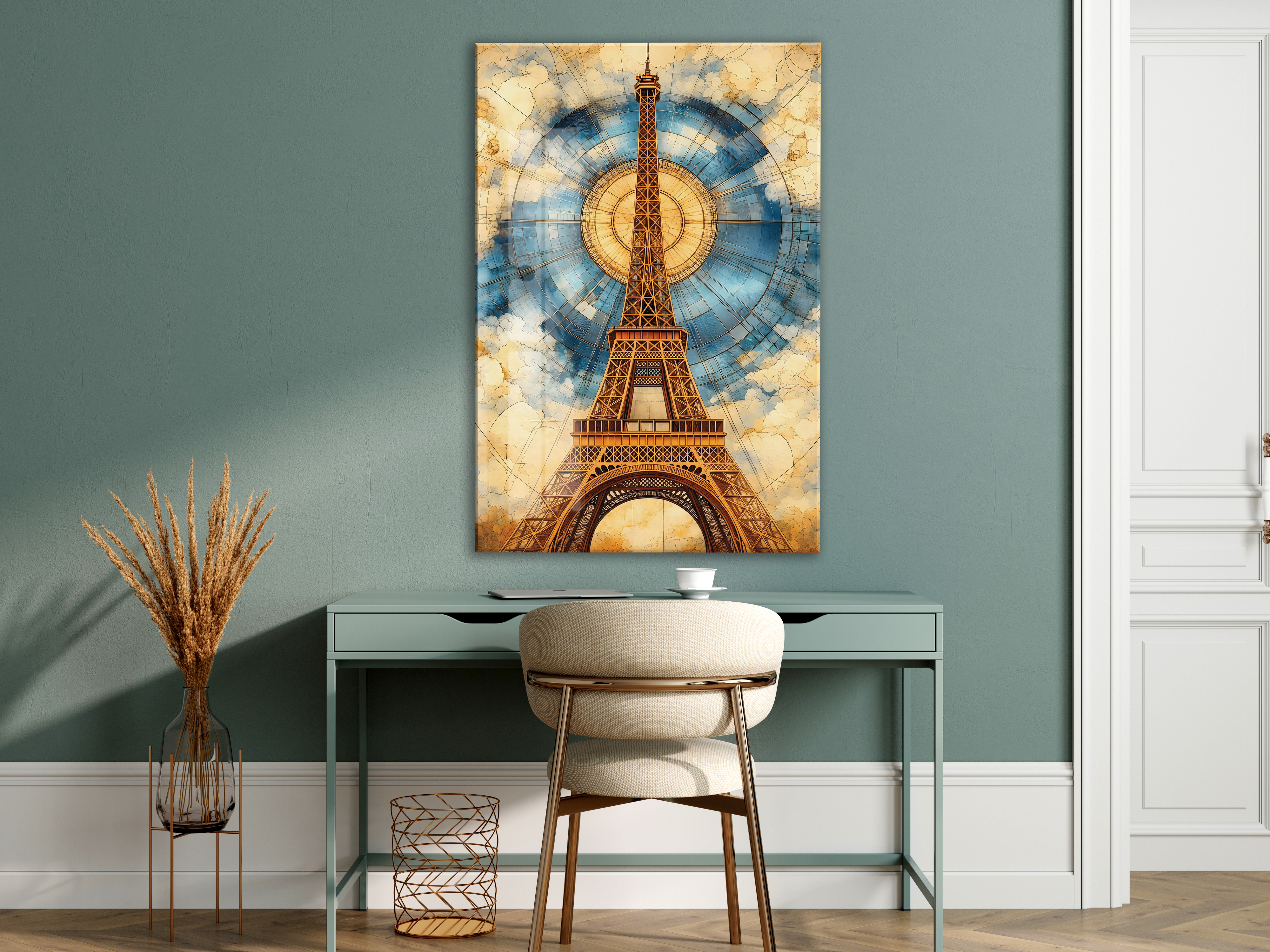 Modern Eiffel Kulesi Cam Tablo – Paris Temalı Sanatsal UV Baskılı Temperli Cam Duvar Dekoru - Peony044 — görsel 6