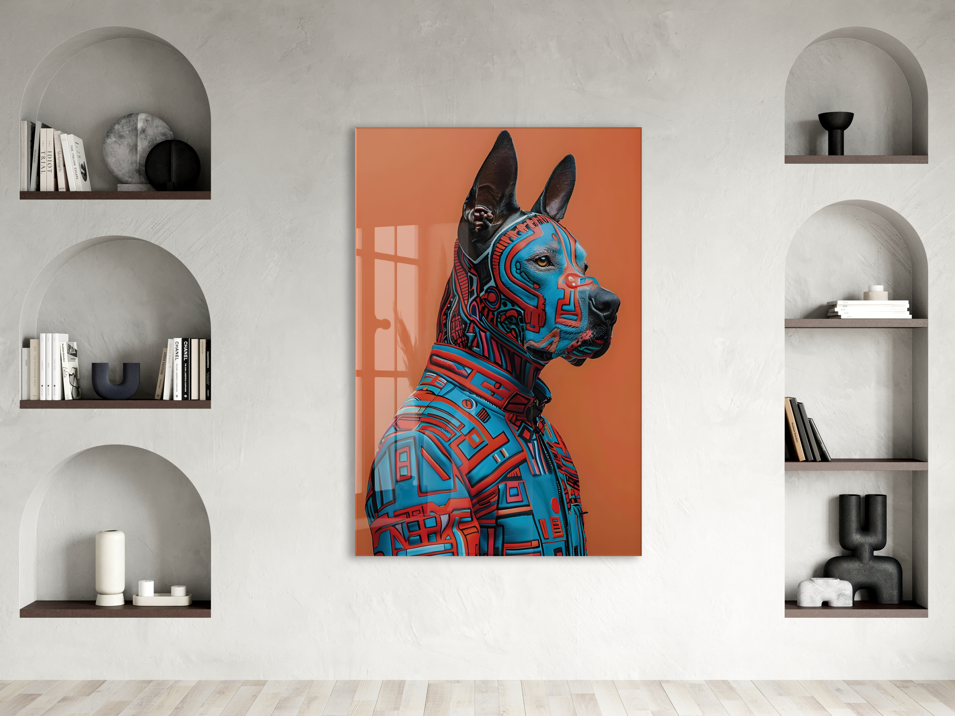 Modern Geometrik Köpek Portresi Cam Tablo – Renkli Pop Art Temalı UV Baskılı Temperli Cam Duvar Tablosu - Peony011 — görsel 2