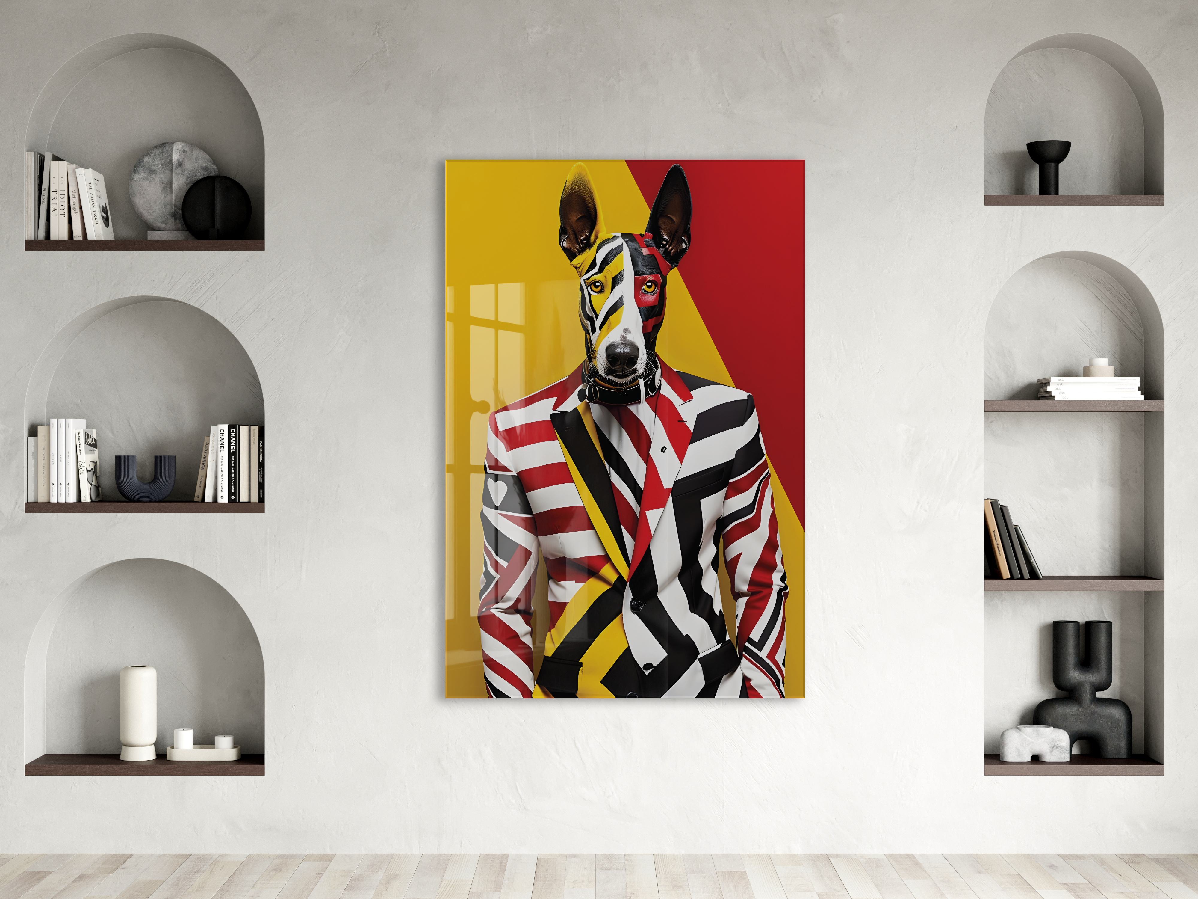 Modern Pop Art Köpek Portresi Cam Tablo – Renkli ve Şık Sanatsal UV Baskılı Temperli Cam Duvar Tablosu - Peony012 — görsel 2