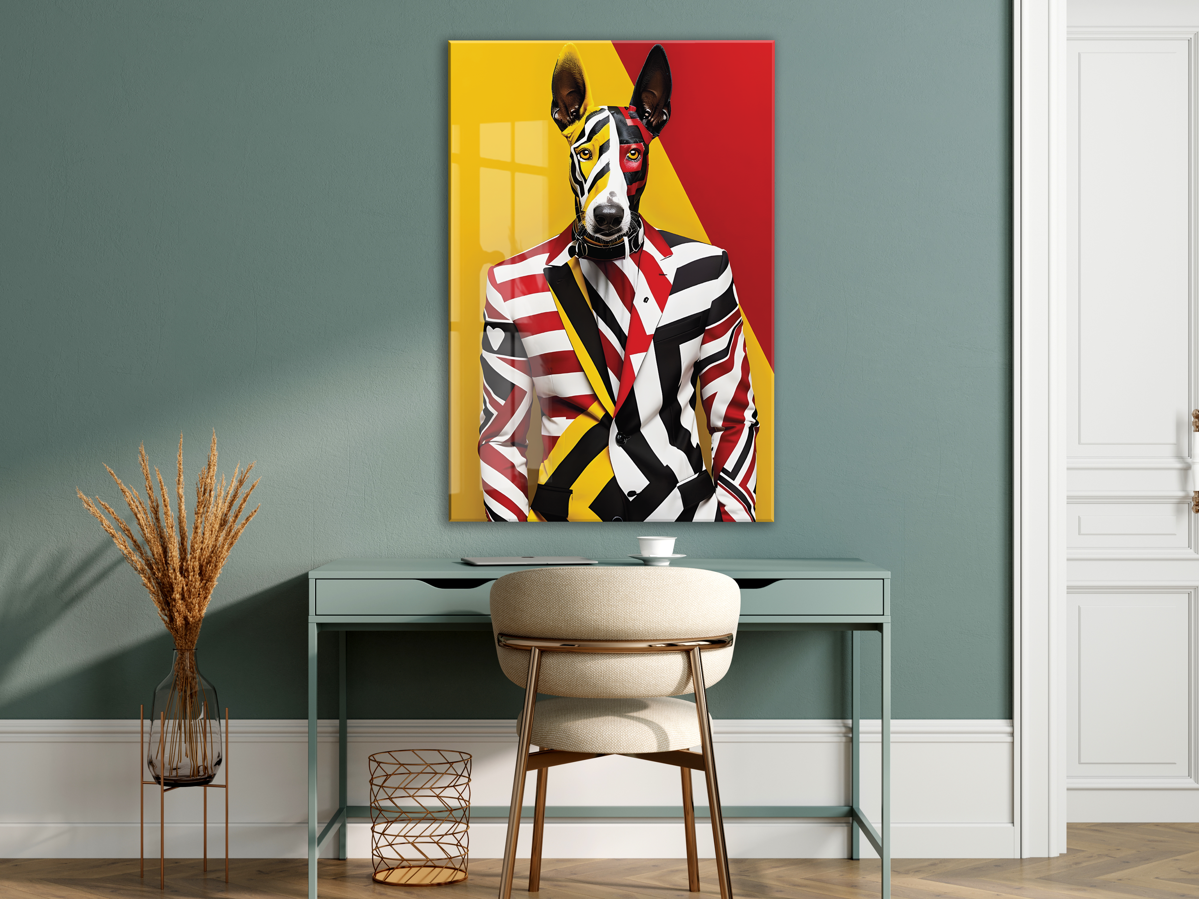 Modern Pop Art Köpek Portresi Cam Tablo – Renkli ve Şık Sanatsal UV Baskılı Temperli Cam Duvar Tablosu - Peony012 — görsel 6