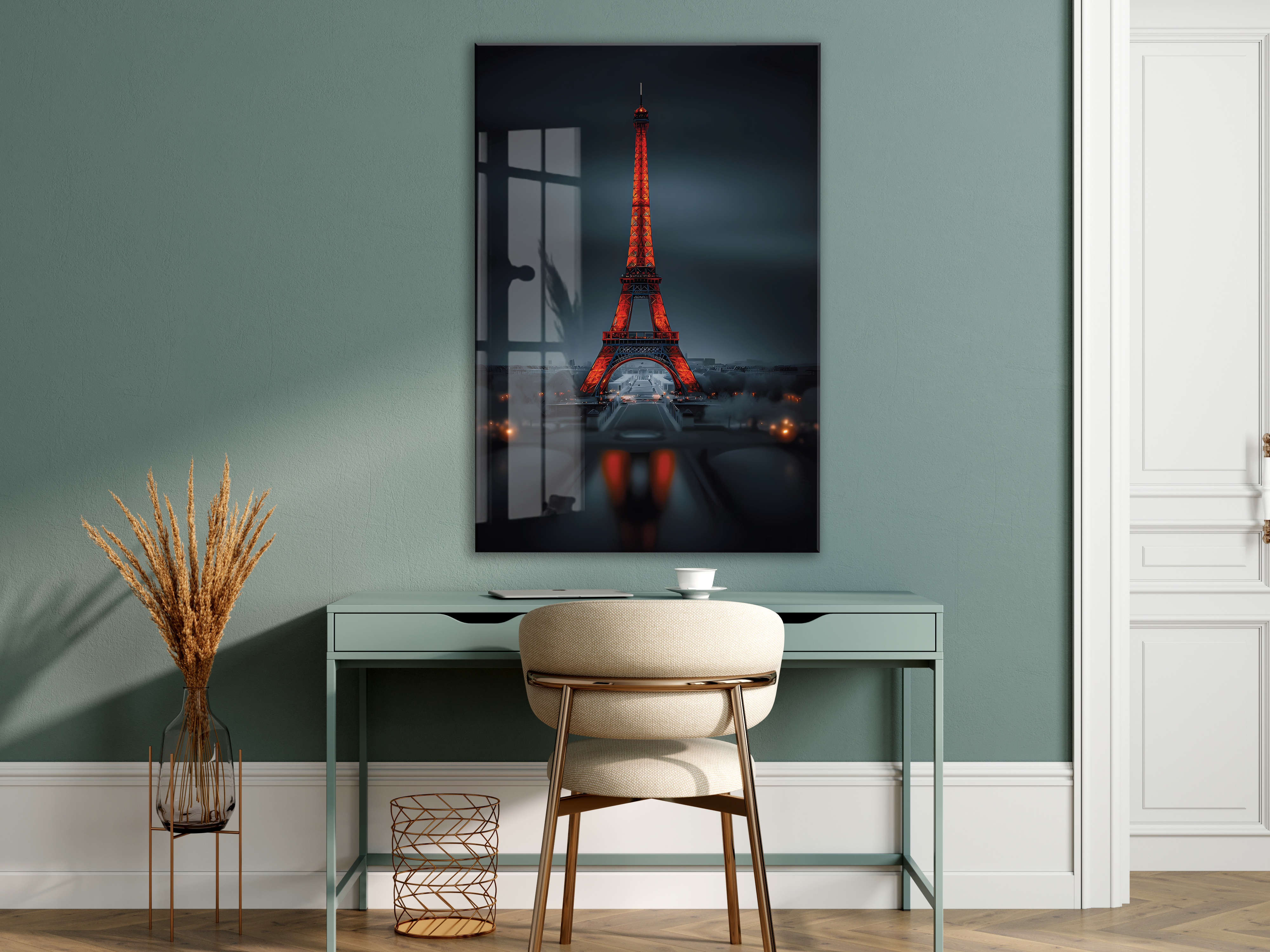 Eiffel Tower Night Glass Wall Art – Premium Tempered Glass Print - Peony045 — görsel 7