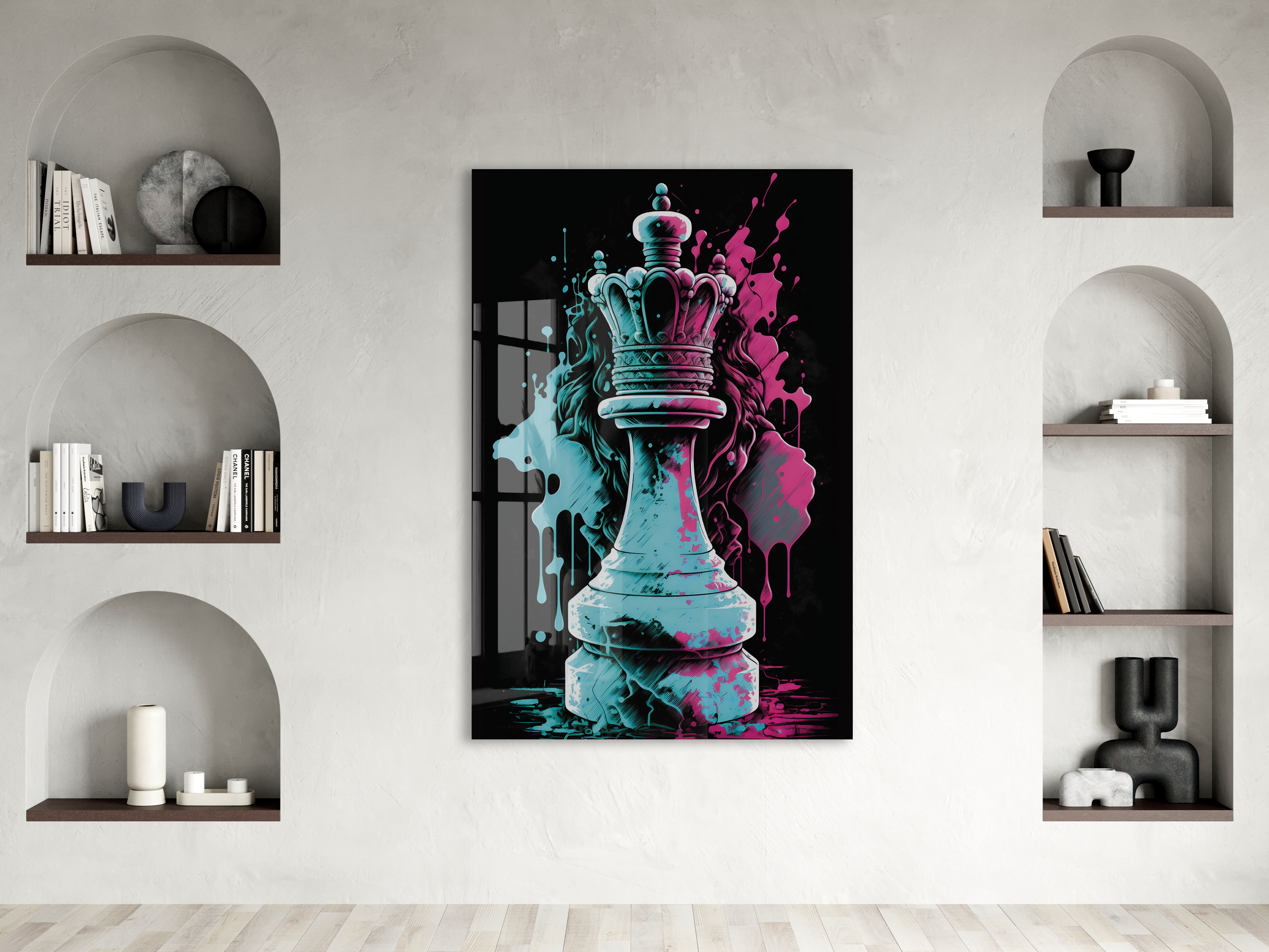 Satranç Kralı Cam Tablo – Güç ve Strateji Temalı Modern Pop Art, UV Baskılı Temperli Cam Duvar Tablosu - Peony037 — görsel 2