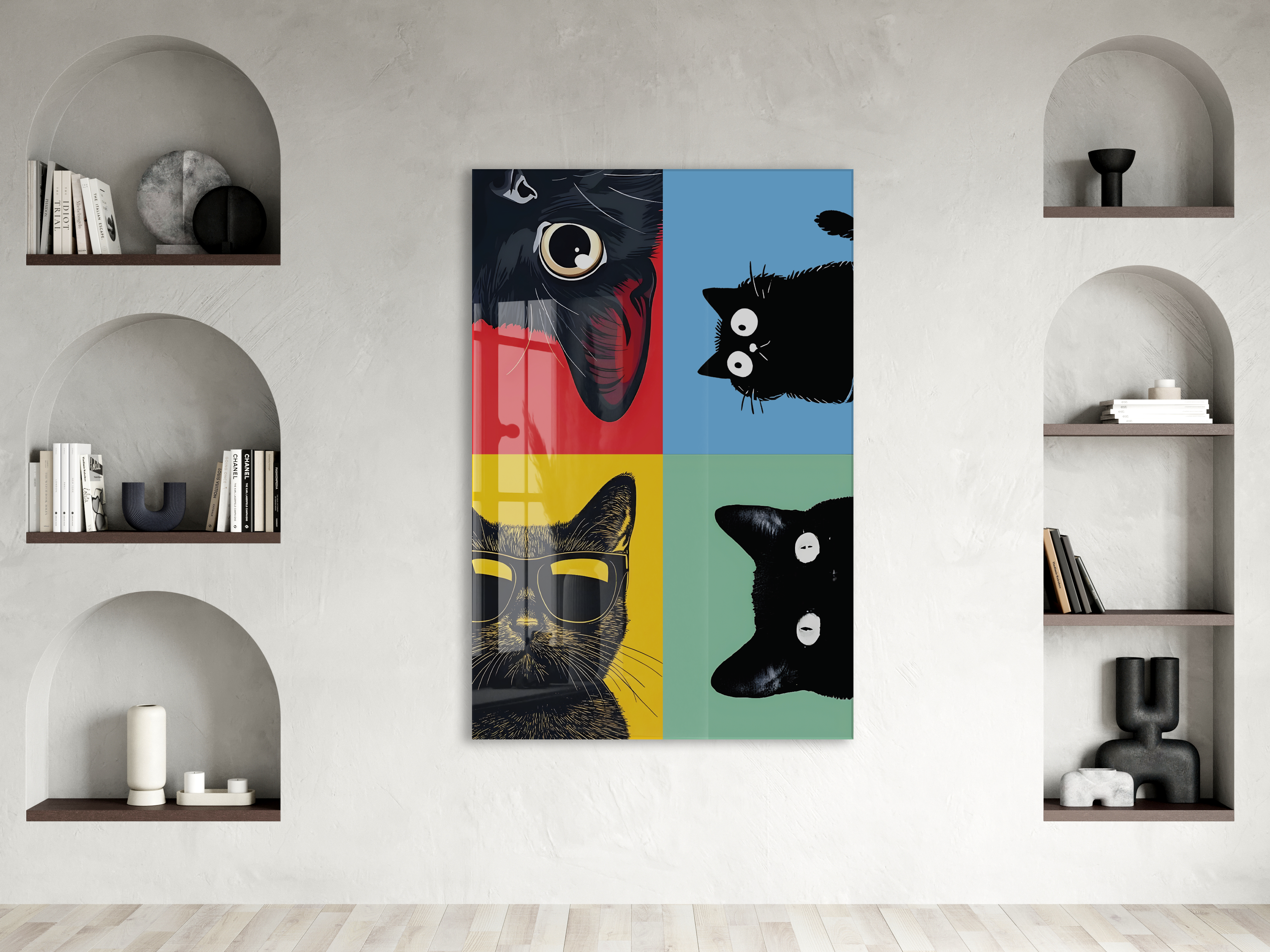 Pop Art Cats – Dört Ruh, Tek Stil Pop Art Duvar  Cam Sanatı- Peony052 — görsel 2
