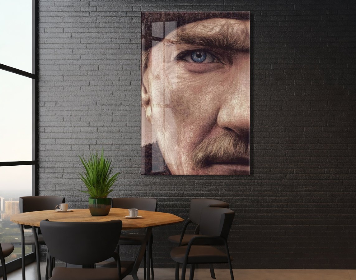 Atatürk’ün Gözleri Cam Tablo – Mavi Gözlü Mustafa Kemal Atatürk Portresi-PeonyAta1350 — görsel 6