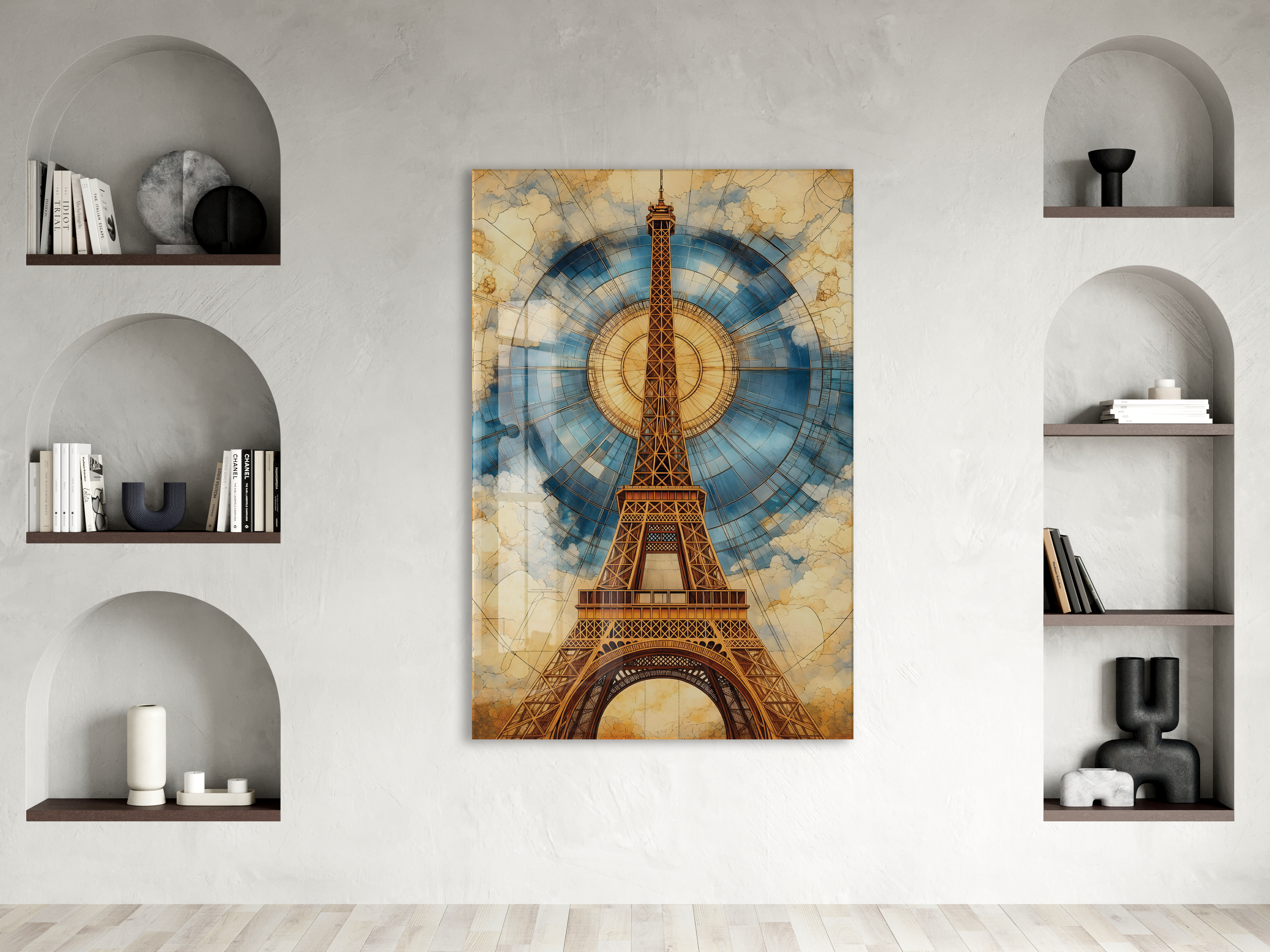 Modern Eiffel Kulesi Cam Tablo – Paris Temalı Sanatsal UV Baskılı Temperli Cam Duvar Dekoru - Peony044 — görsel 2