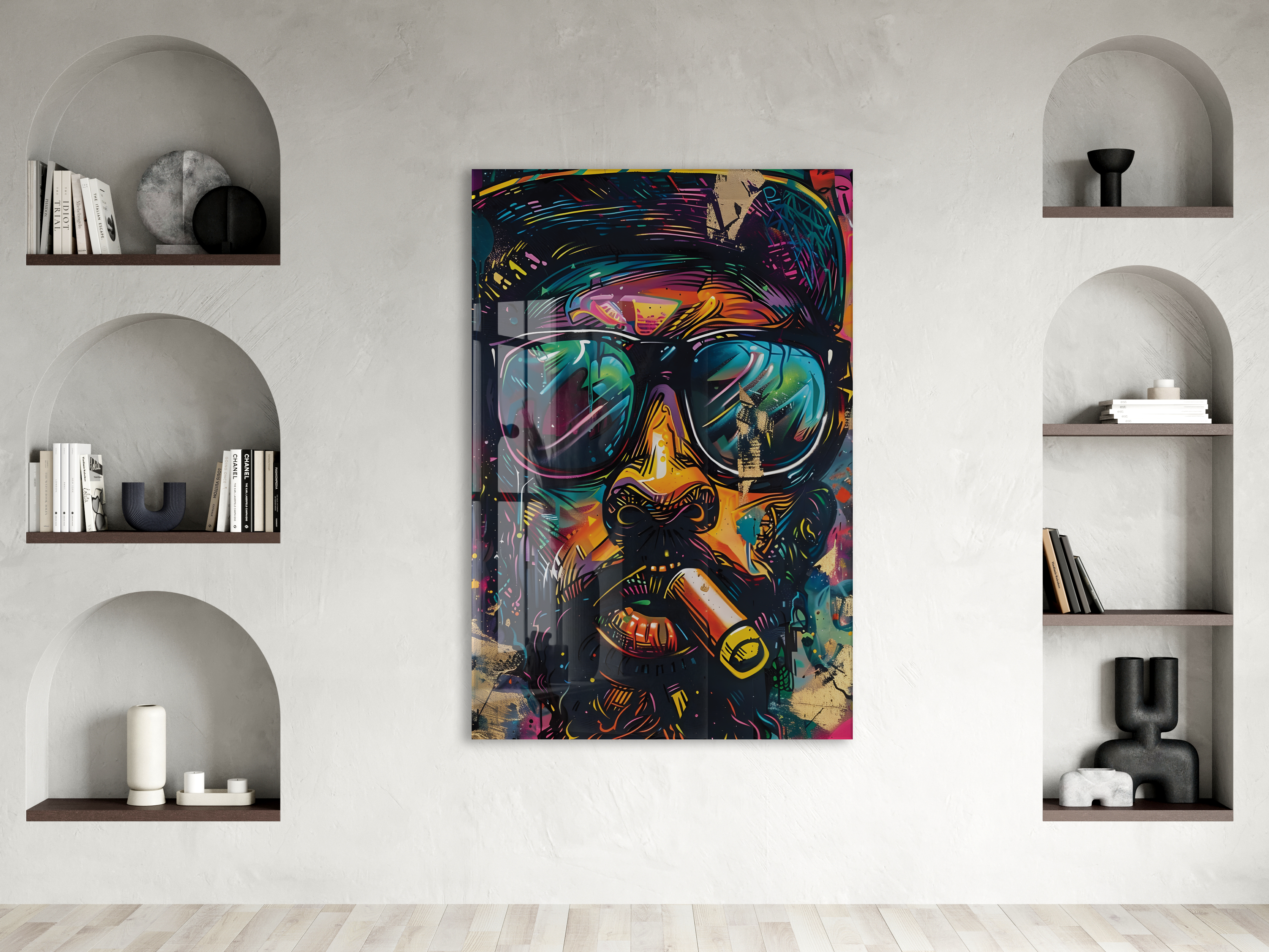 Pop Art Stilinde Renkli Maymun Portresi Cam Tablo – Modern, Cesur ve Dekoratif Duvar Sanatı - Peony029 — görsel 2